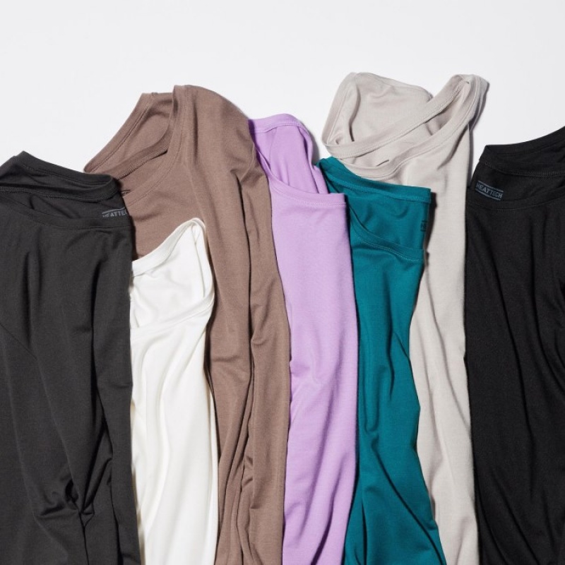 Women Uniqlo Heattech Crew Neck Long-sleeve T Shirts Grey | 455980