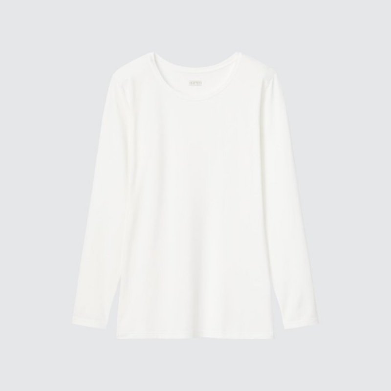 Women Uniqlo Heattech Crew Neck Long-sleeve T Shirts White | 5697105