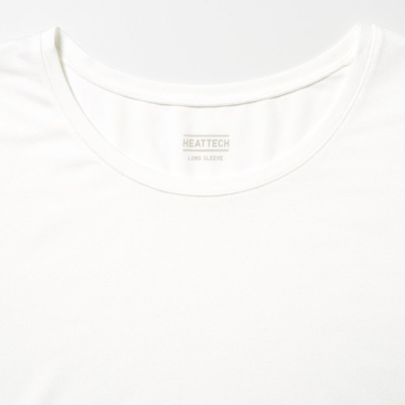 Women Uniqlo Heattech Crew Neck Long-sleeve T Shirts White | 5697105
