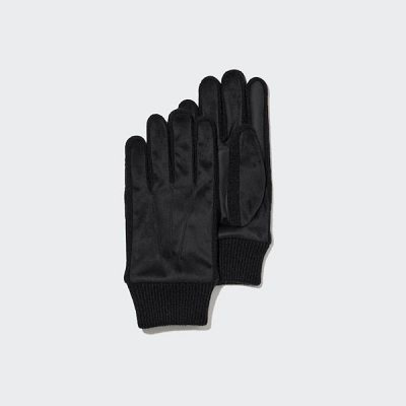 Women Uniqlo Heattech Lined Faux Suede Gloves Black | 6630916