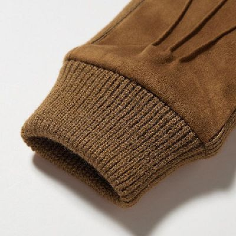Women Uniqlo Heattech Lined Faux Suede Gloves Brown | 7286631
