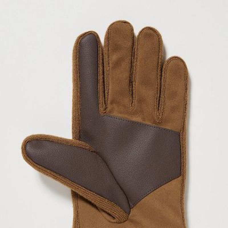 Women Uniqlo Heattech Lined Faux Suede Gloves Brown | 7286631