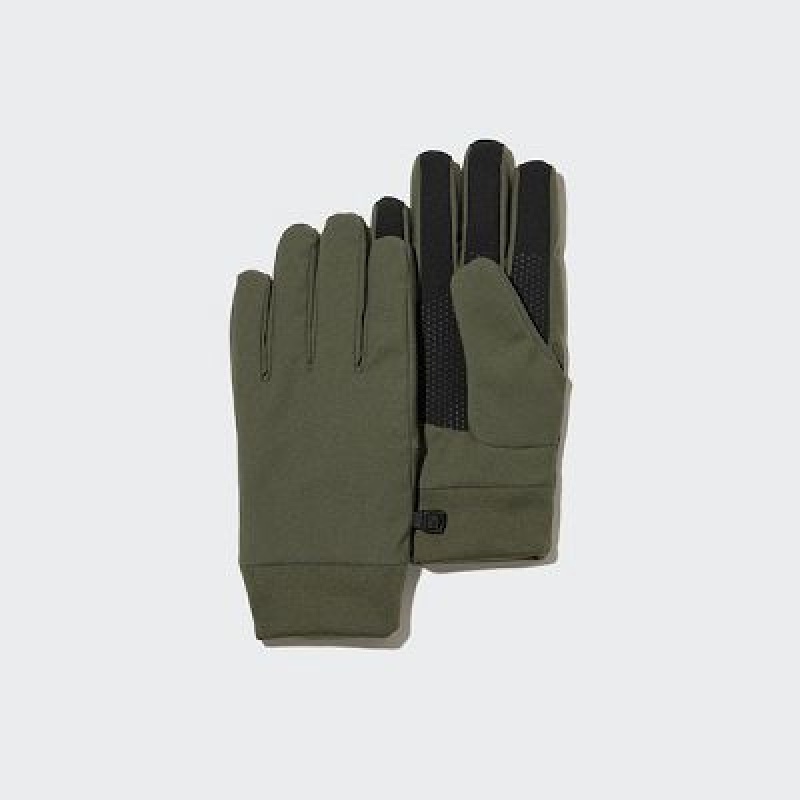 Women Uniqlo Heattech Lined Function Gloves Olive | 5267677