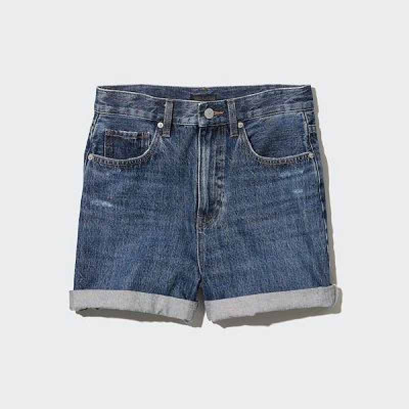 Women Uniqlo High-Rise Denim Shorts Blue | 9550851