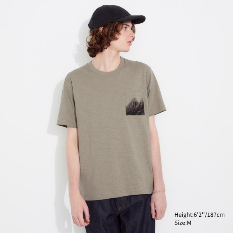 Women Uniqlo Hokusai UT Short Sleeve T Shirts Beige | 4464343