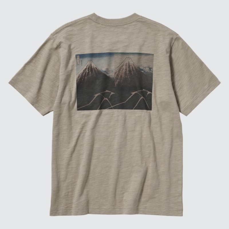 Women Uniqlo Hokusai UT Short Sleeve T Shirts Beige | 4464343