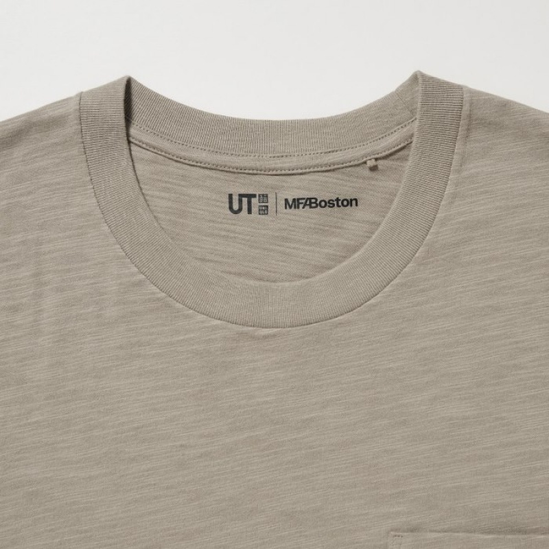 Women Uniqlo Hokusai UT Short Sleeve T Shirts Beige | 4464343