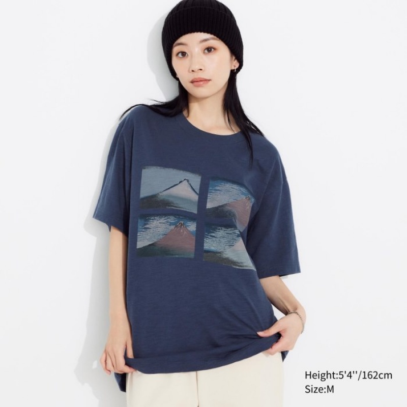 Women Uniqlo Hokusai UT Short Sleeve T Shirts Blue | 9143594