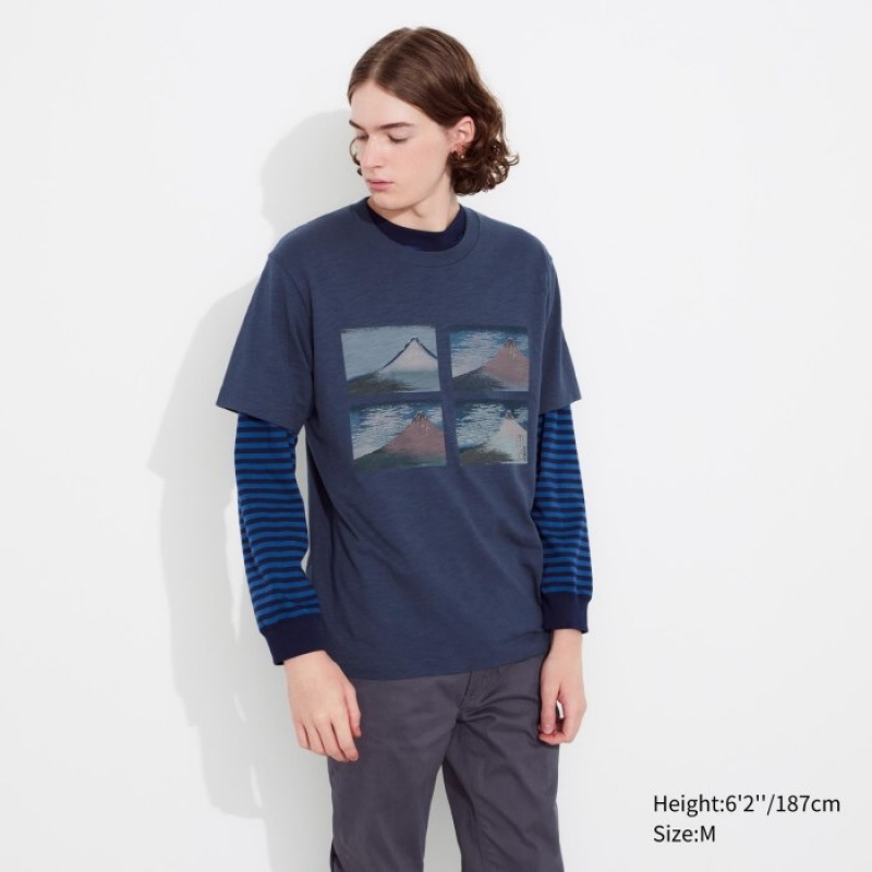 Women Uniqlo Hokusai UT Short Sleeve T Shirts Blue | 9143594