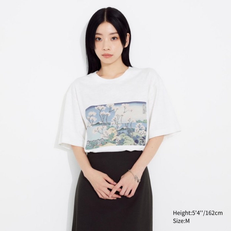 Women Uniqlo Hokusai UT Short Sleeve T Shirts White | 1539954