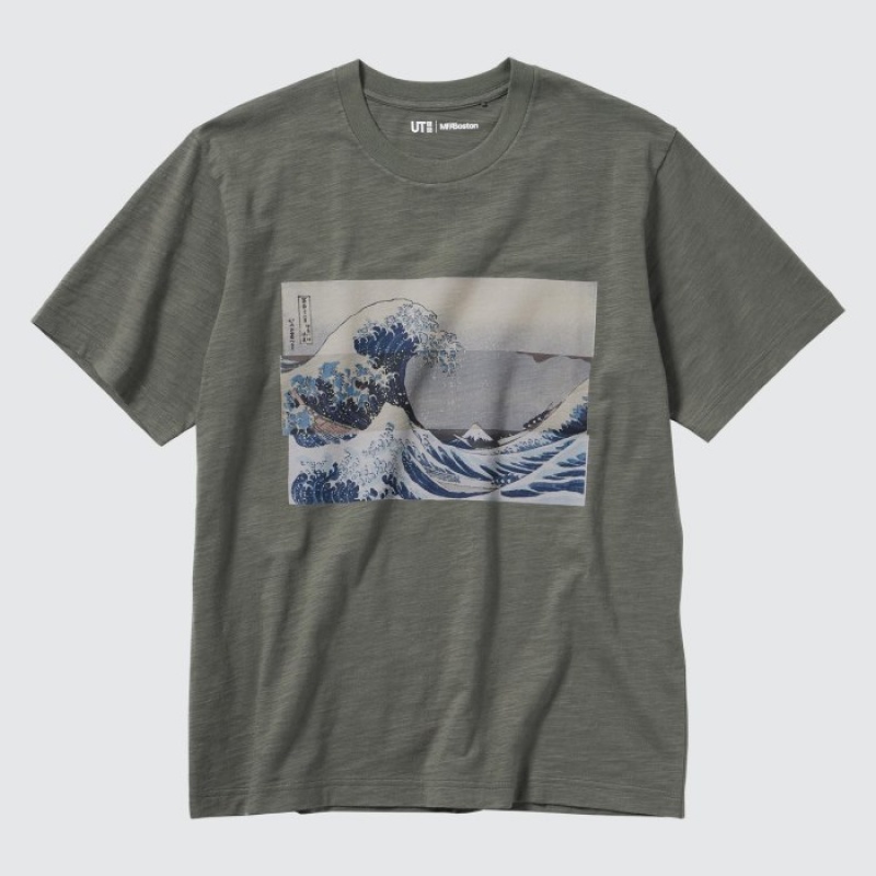 Women Uniqlo Hokusai UT Short Sleeve T Shirts Olive | 8120422