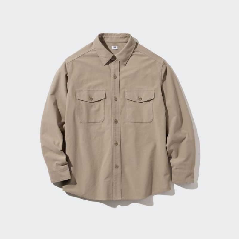 Women Uniqlo Jersey Shirts Beige | 3849927