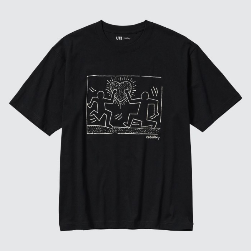 Women Uniqlo Keith Haring UT Short Sleeve T Shirts Black | 2086421