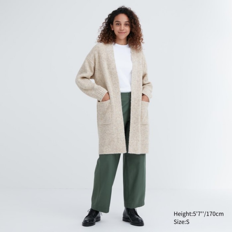 Women Uniqlo Knitted Long Cardigan Beige | 6556305