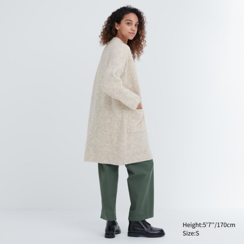 Women Uniqlo Knitted Long Cardigan Beige | 6556305