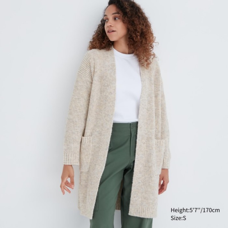Women Uniqlo Knitted Long Cardigan White | 2214422