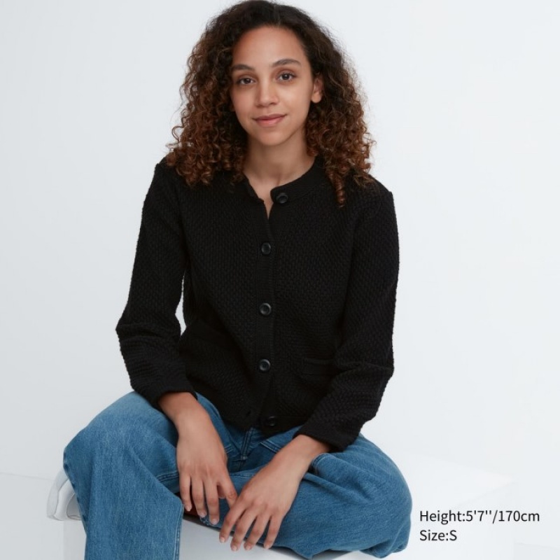 Women Uniqlo Knitted Short Cardigan Black | 2749238