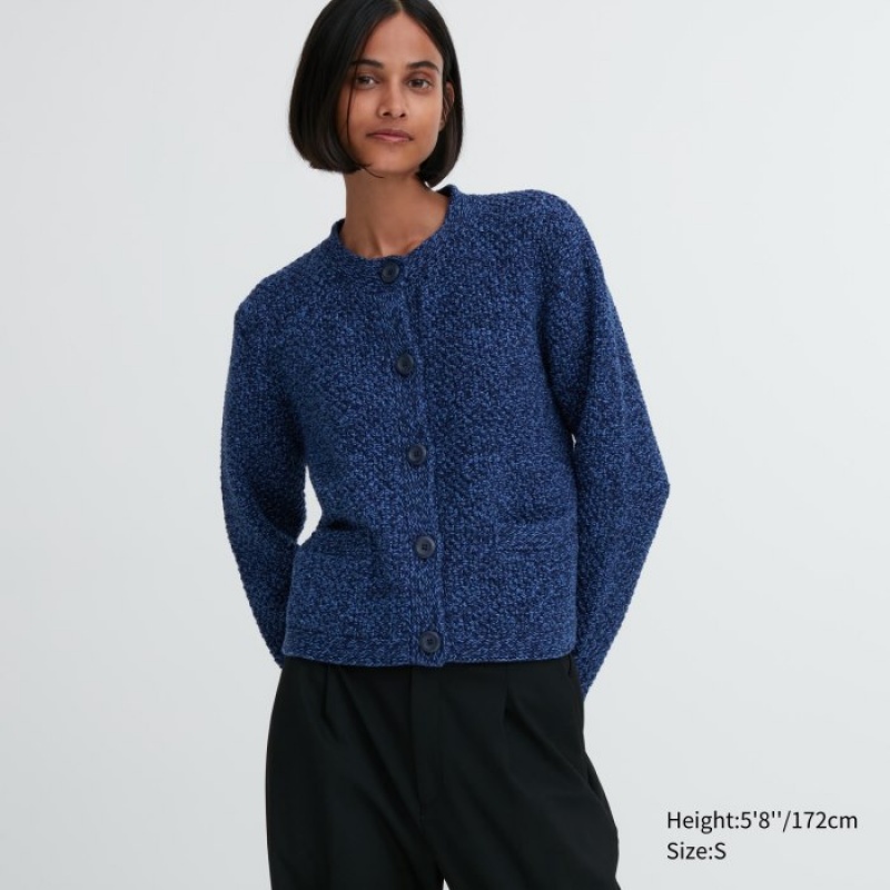 Women Uniqlo Knitted Short Cardigan Blue | 6760112