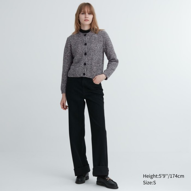 Women Uniqlo Knitted Short Cardigan Grey | 3142983
