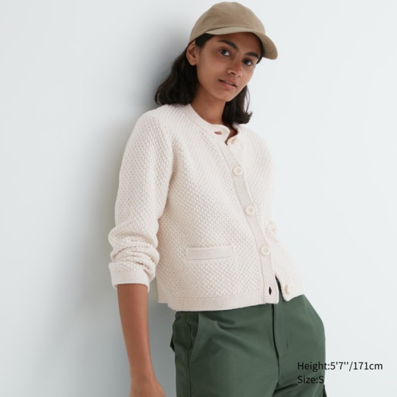 Women Uniqlo Knitted Short Cardigan White | 8006935