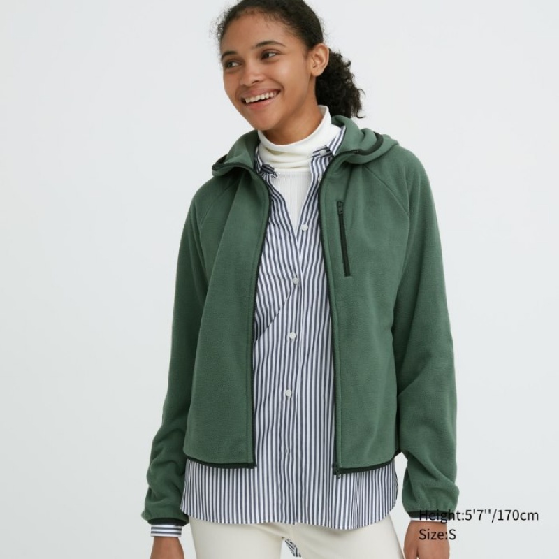 Women Uniqlo Light Fleece Full-Zip Hoodie Green | 4508805