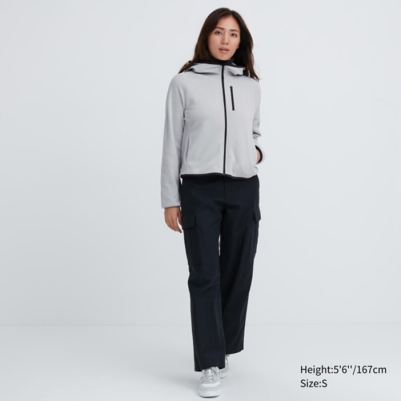 Women Uniqlo Light Fleece Full-Zip Hoodie Grey | 4386975
