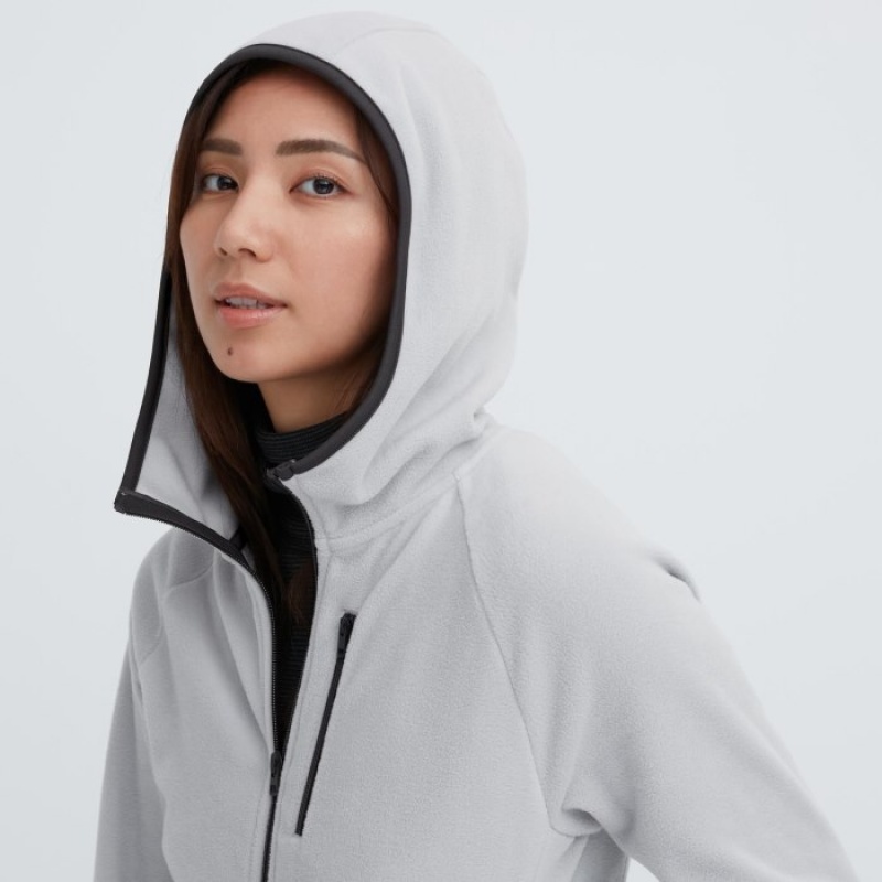 Women Uniqlo Light Fleece Full-Zip Hoodie Grey | 4386975