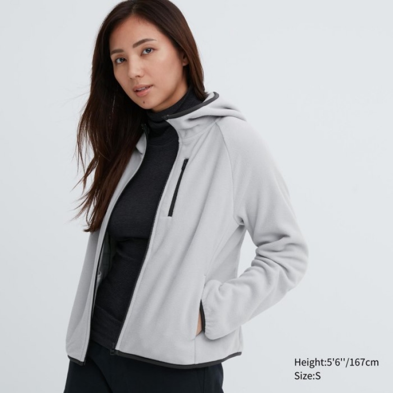 Women Uniqlo Light Fleece Full-Zip Hoodie Grey | 4386975