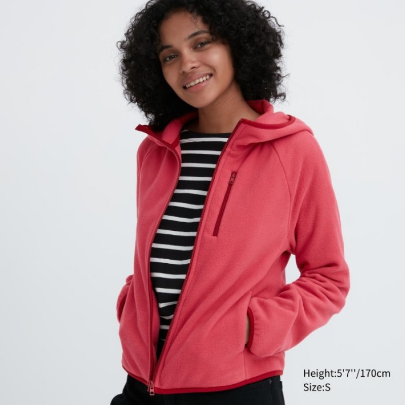 Women Uniqlo Light Fleece Full-Zip Hoodie Red | 5582979