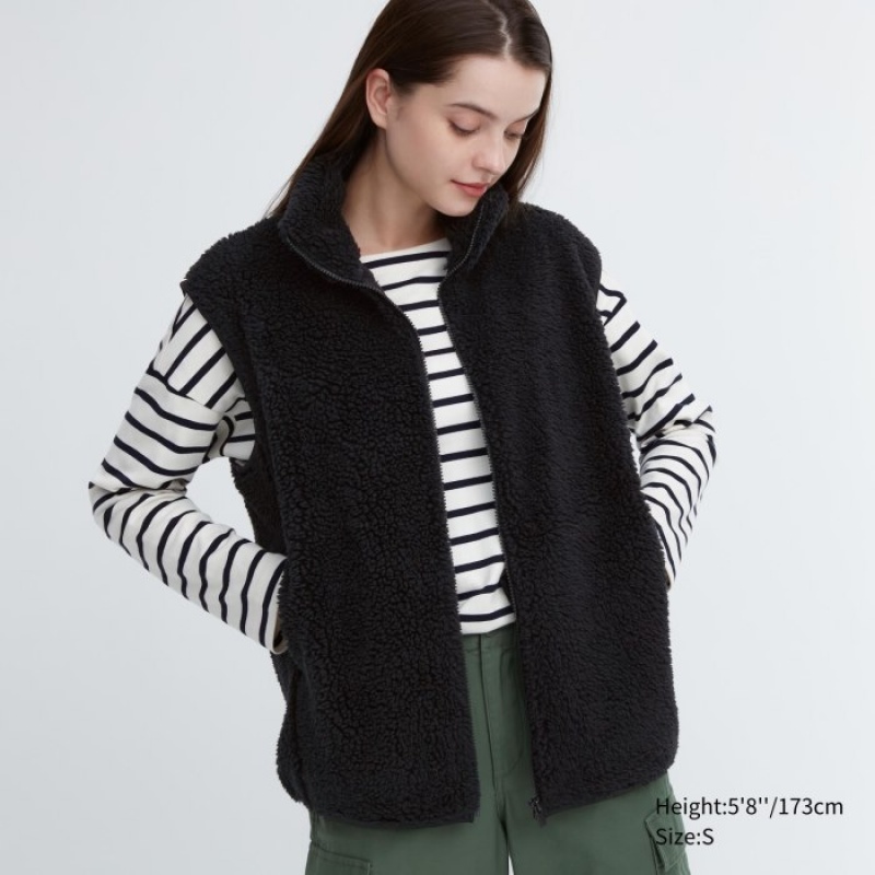 Women Uniqlo Light Pile-Lined Fleece Vest Black | 2020908