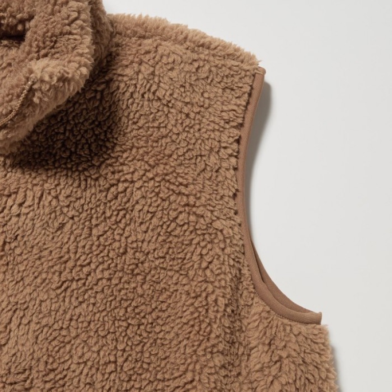 Women Uniqlo Light Pile-Lined Fleece Vest Brown | 2463121