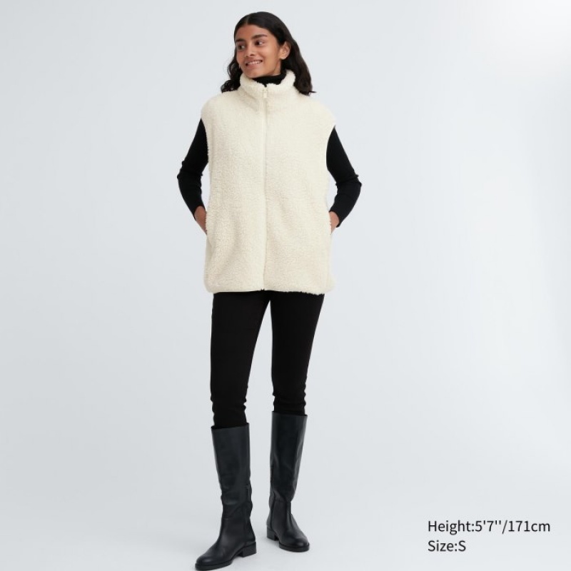 Women Uniqlo Light Pile-Lined Fleece Vest White | 750356