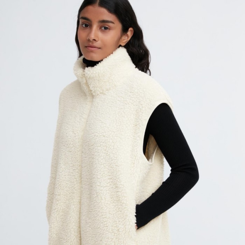 Women Uniqlo Light Pile-Lined Fleece Vest White | 750356
