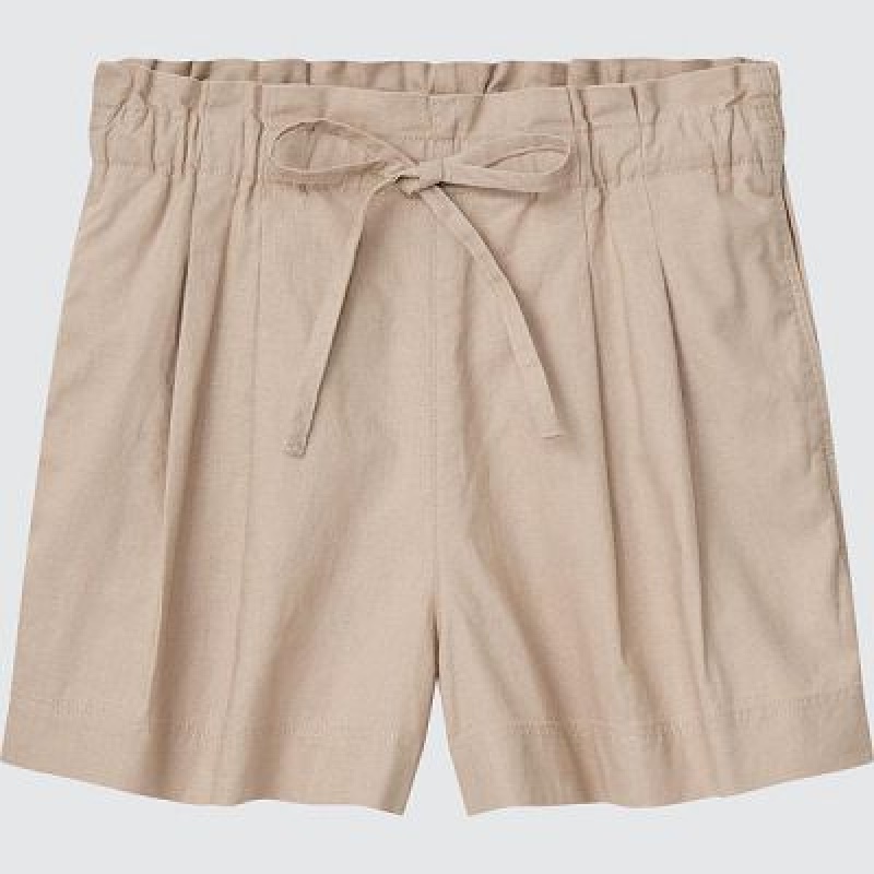 Women Uniqlo Linen-Cotton Shorts Beige | 2978725