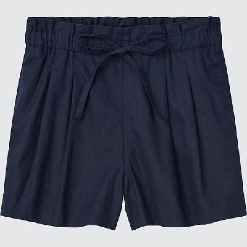 Women Uniqlo Linen-Cotton Shorts Navy | 2366512