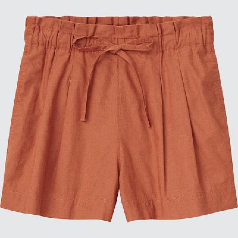 Women Uniqlo Linen-Cotton Shorts Orange | 7411586