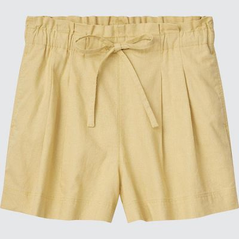 Women Uniqlo Linen-Cotton Shorts Yellow | 7960408