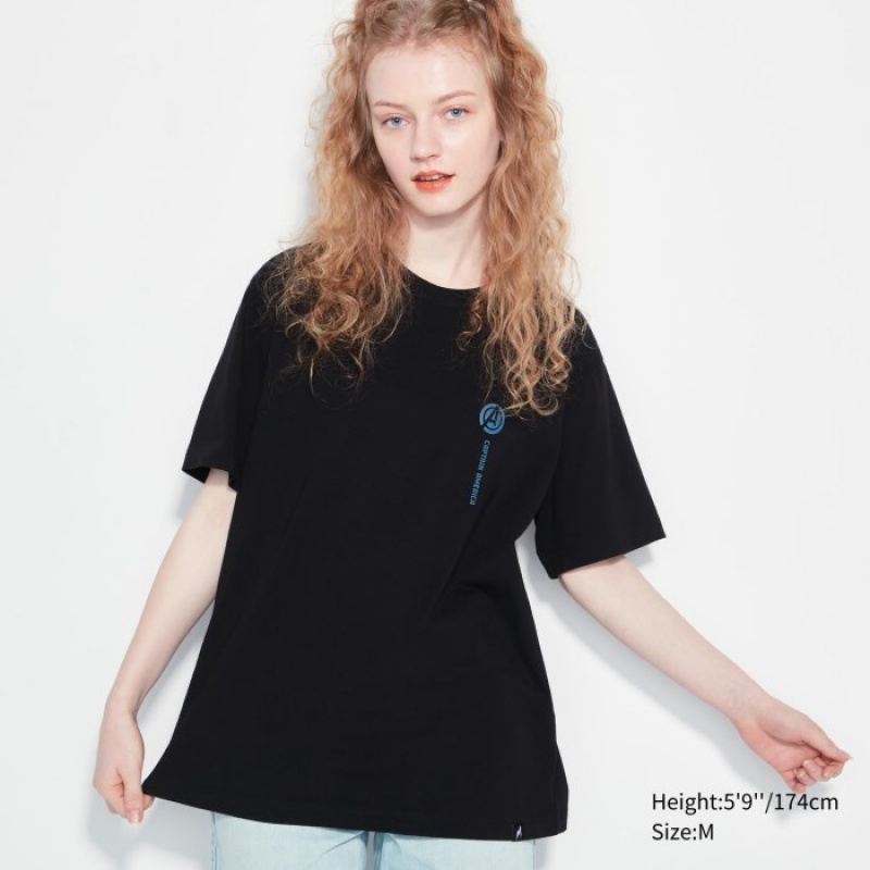 Women Uniqlo Marvel Art Collection by Mondo UT Short Sleeve T Shirts Black | 8629410