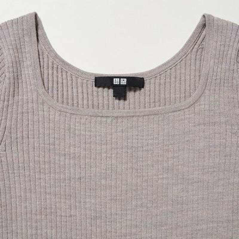 Women Uniqlo Merino Blend Fitted U Neck Long Sleeve Dress Grey | 6954364