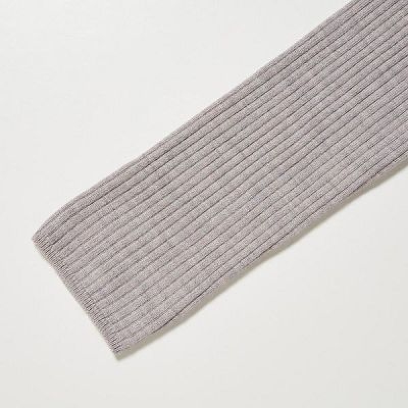 Women Uniqlo Merino Blend Fitted U Neck Long Sleeve Dress Grey | 6954364