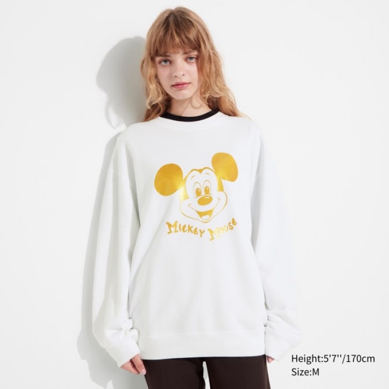 Women Uniqlo Mickey Shines Long-Sleeve Sweatshirts White | 4330802