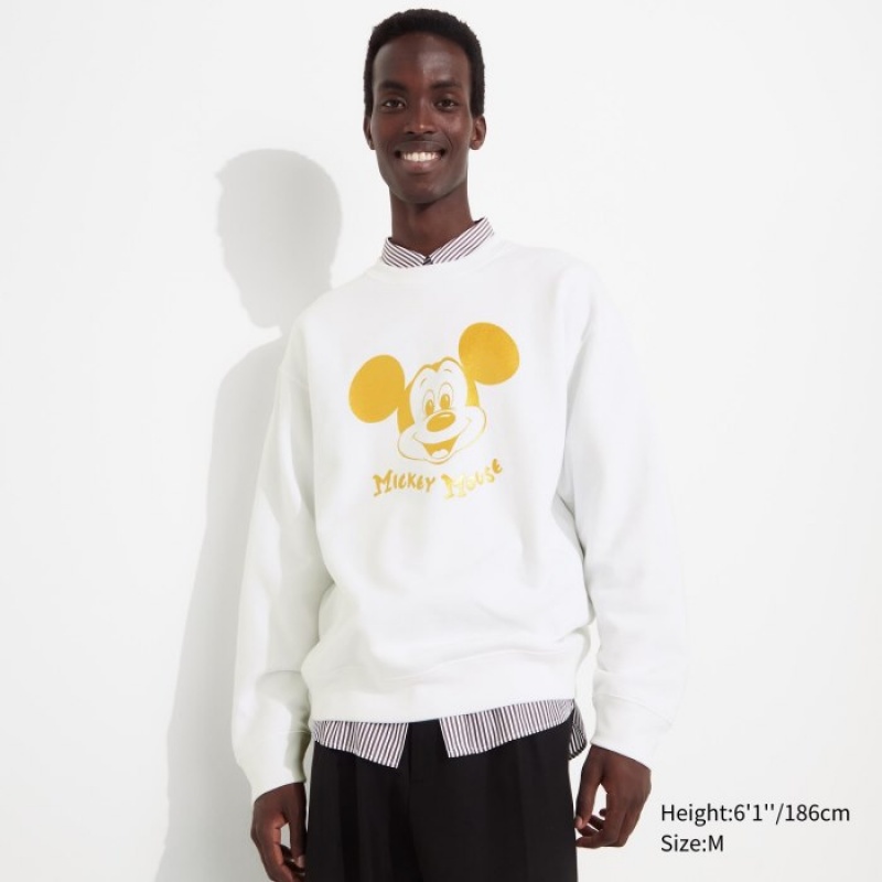 Women Uniqlo Mickey Shines Long-Sleeve Sweatshirts White | 4330802
