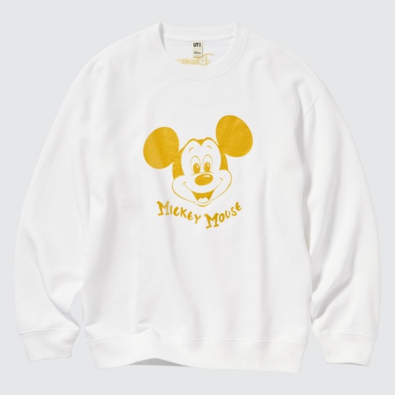 Women Uniqlo Mickey Shines Long-Sleeve Sweatshirts White | 4330802