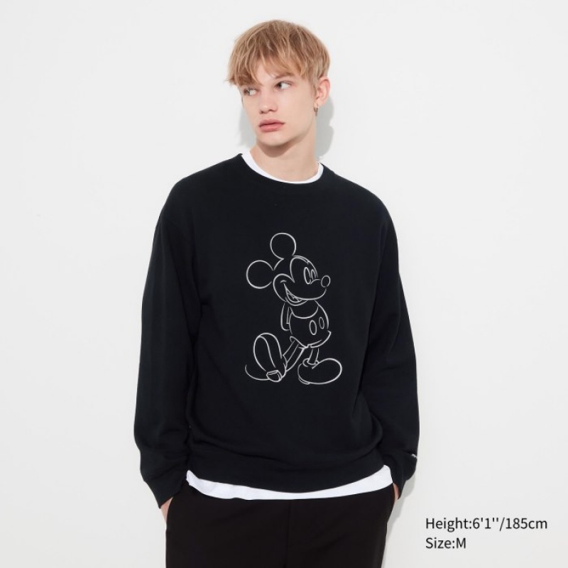 Women Uniqlo Mickey Shines Long-Sleeve Sweatshirts Black | 2027622