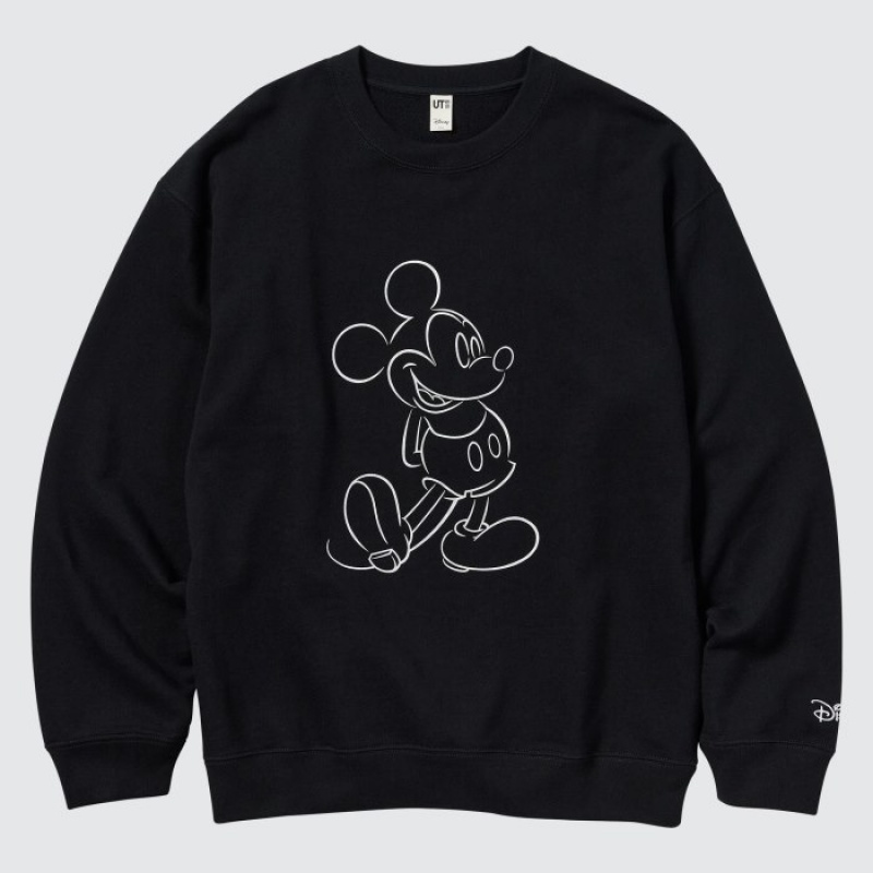 Women Uniqlo Mickey Shines Long-Sleeve Sweatshirts Black | 2027622