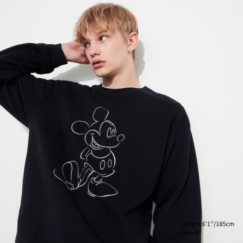 Women Uniqlo Mickey Shines Long-Sleeve Sweatshirts Black | 2027622