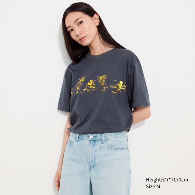 Women Uniqlo Mickey Shines UT Short-Sleeve T Shirts Grey | 5320986
