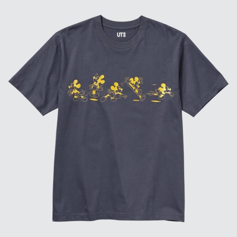 Women Uniqlo Mickey Shines UT Short-Sleeve T Shirts Grey | 5320986