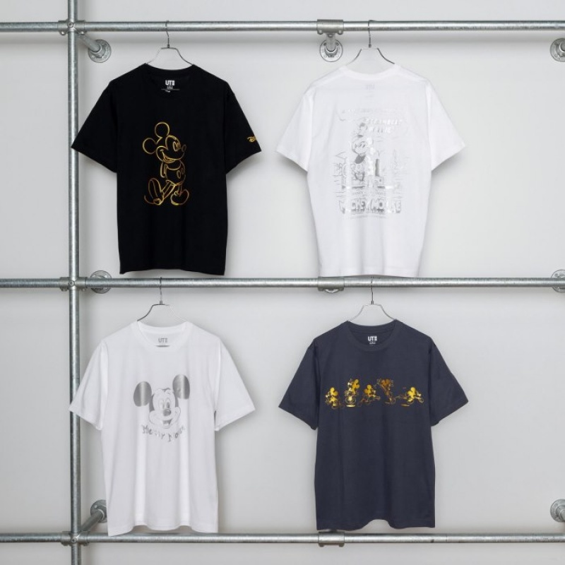 Women Uniqlo Mickey Shines UT Short-Sleeve T Shirts White | 1853950