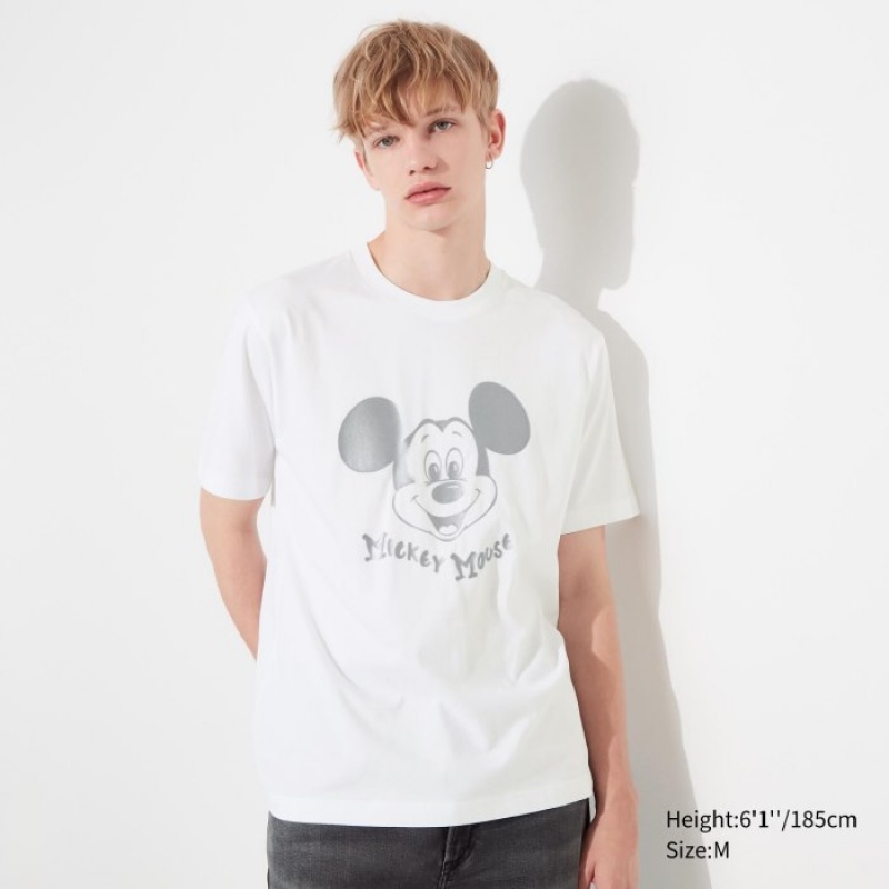 Women Uniqlo Mickey Shines UT Short-Sleeve T Shirts White | 1853950
